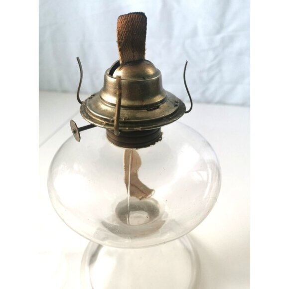 Large Antique Clear Glass Pedestal Eagle Oil Lamp 17.5" Height - Picture 6 of 10